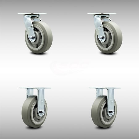 Service Caster 6 Inch SS Thermoplastic Rubber Caster Set with Ball Bearing 2 Swivel 2 Rigid SCC SCC-SS30S620-TPRBF-2-R-2